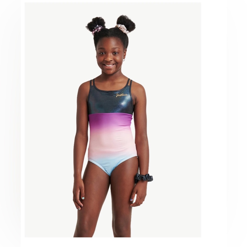 115Justice Girls Ombré Macrame Back Dance/Gymnastics Leotard with Scrunc…